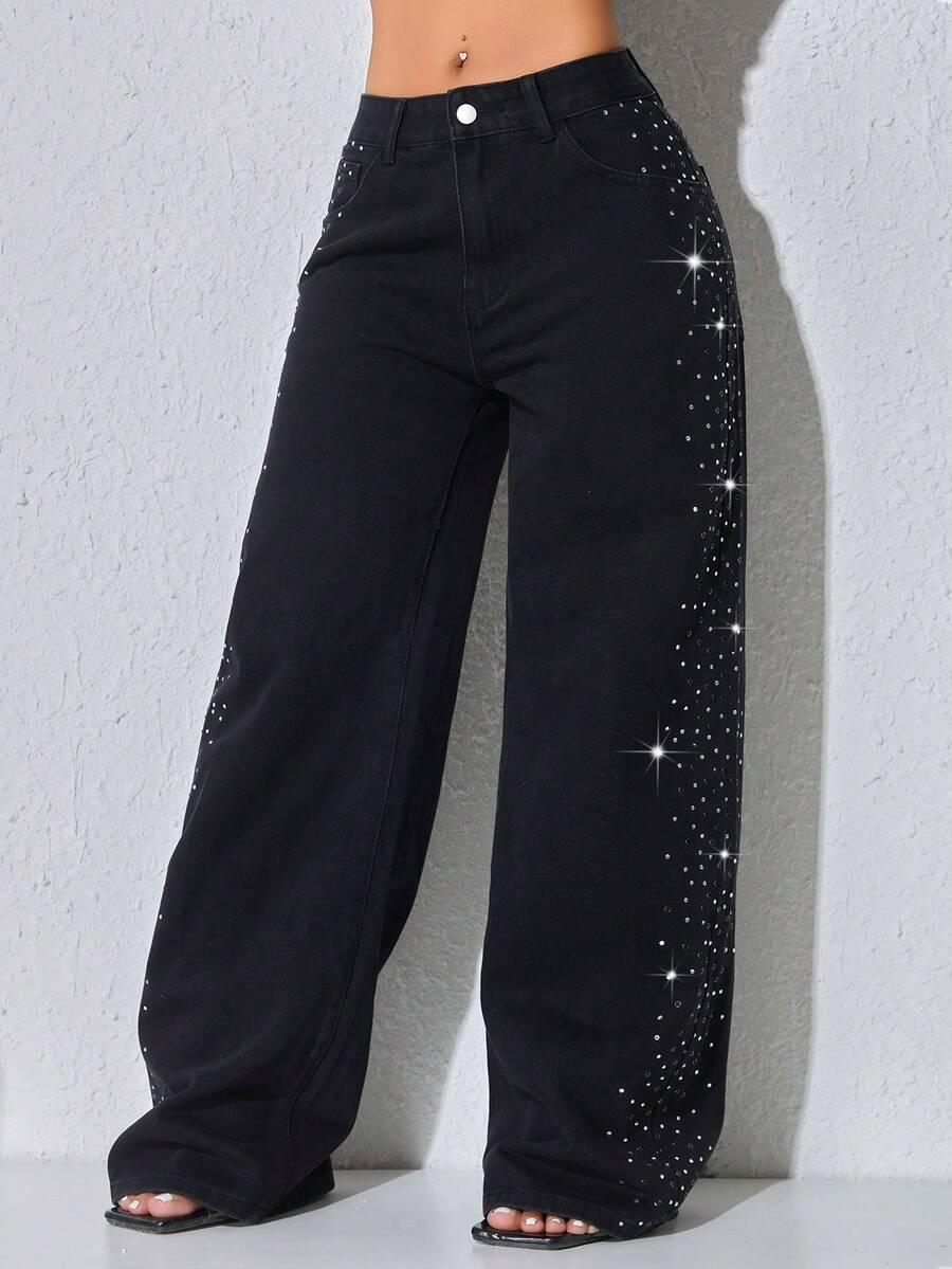 czarne spodnie jeans zdobienie