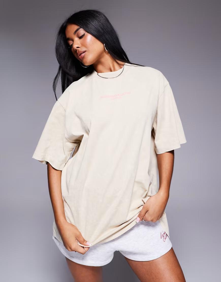 BEŻOWY T-SHIRT OKRĄGŁY DEKOLT