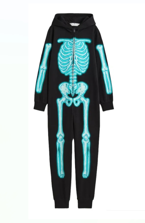 DRESOWY KOSTIUM HALLOWEEN SZKIELET ZAMEK KAPTUR