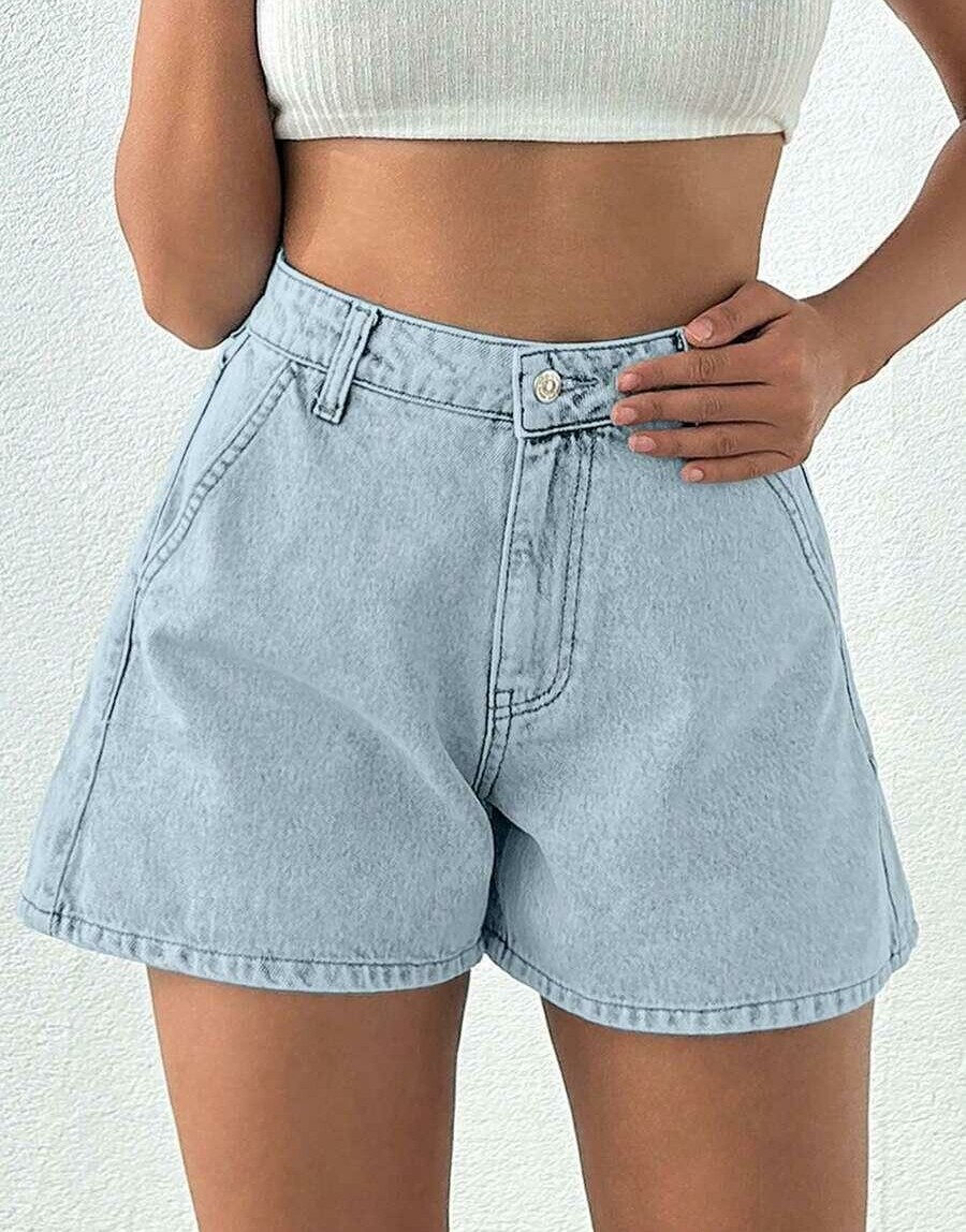 niebieskie spodenki jeans wysoki stan