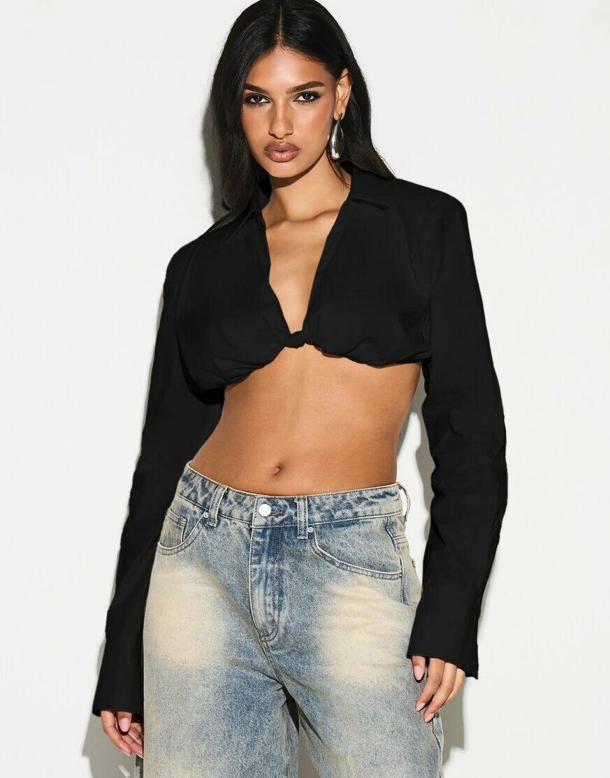 czarny crop top długi rękaw