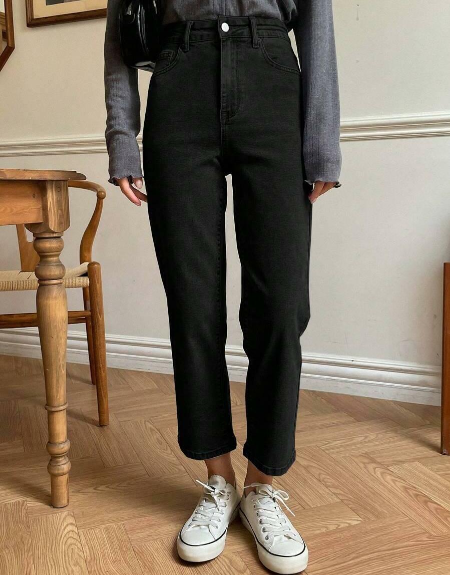 CZARNE SPODNIE JEANS WYSOKI STAN 