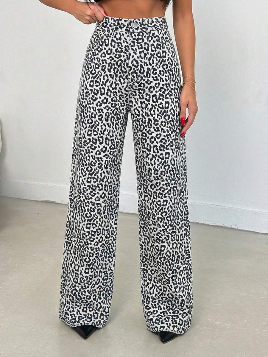 spodnie jeans leopard print 