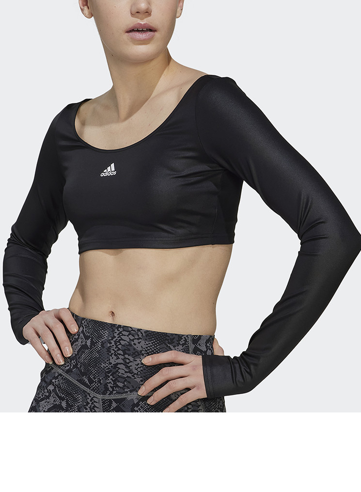 sportowy czarny crop top długi rękaw logo