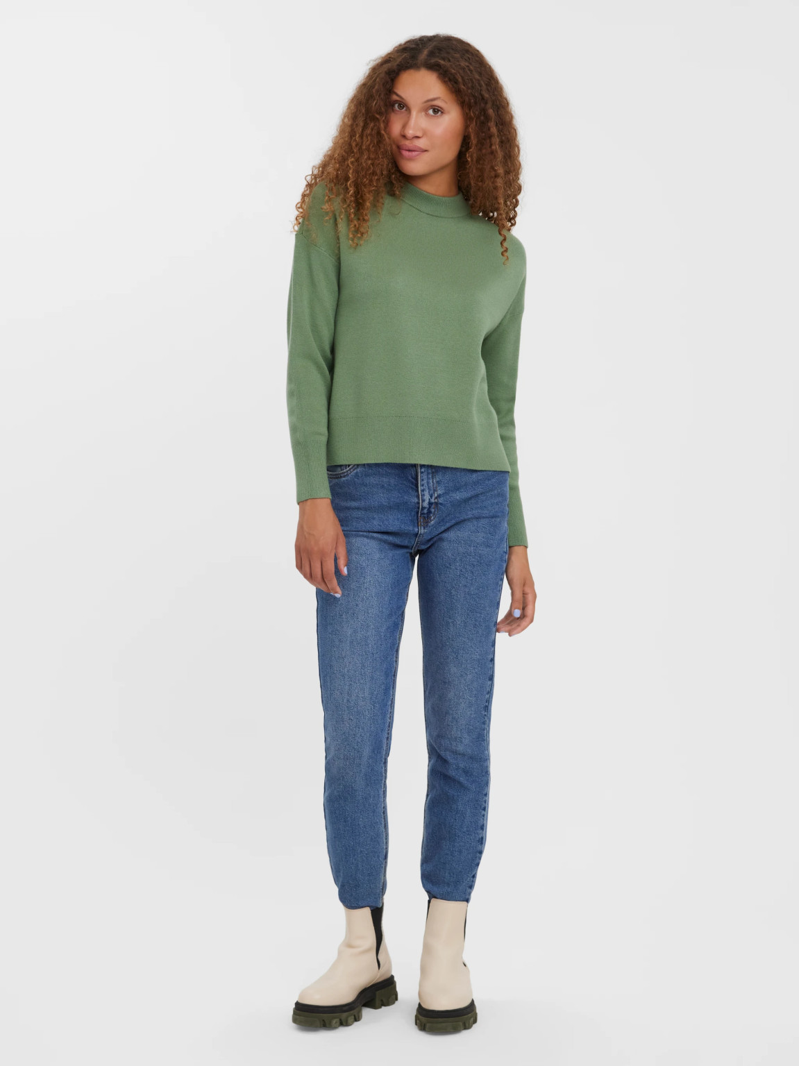 klasyczny zielony gładki sweter stójka