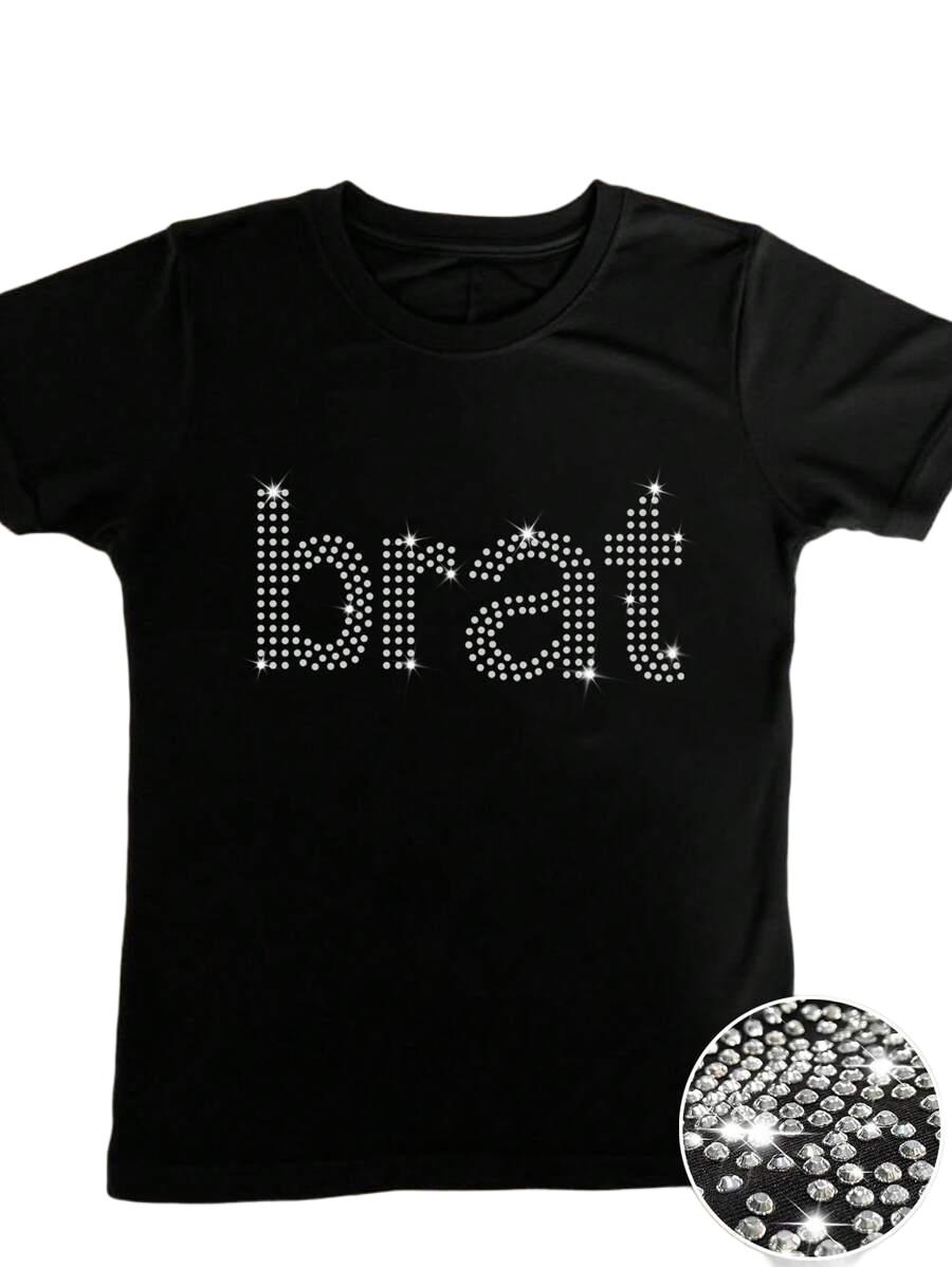 T-SHIRT Z NAPISEM Z CYRKONI