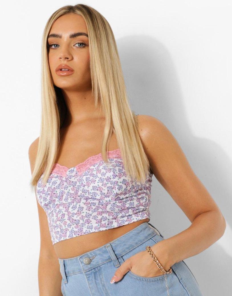 CROP TOP KWIATY KORONKA