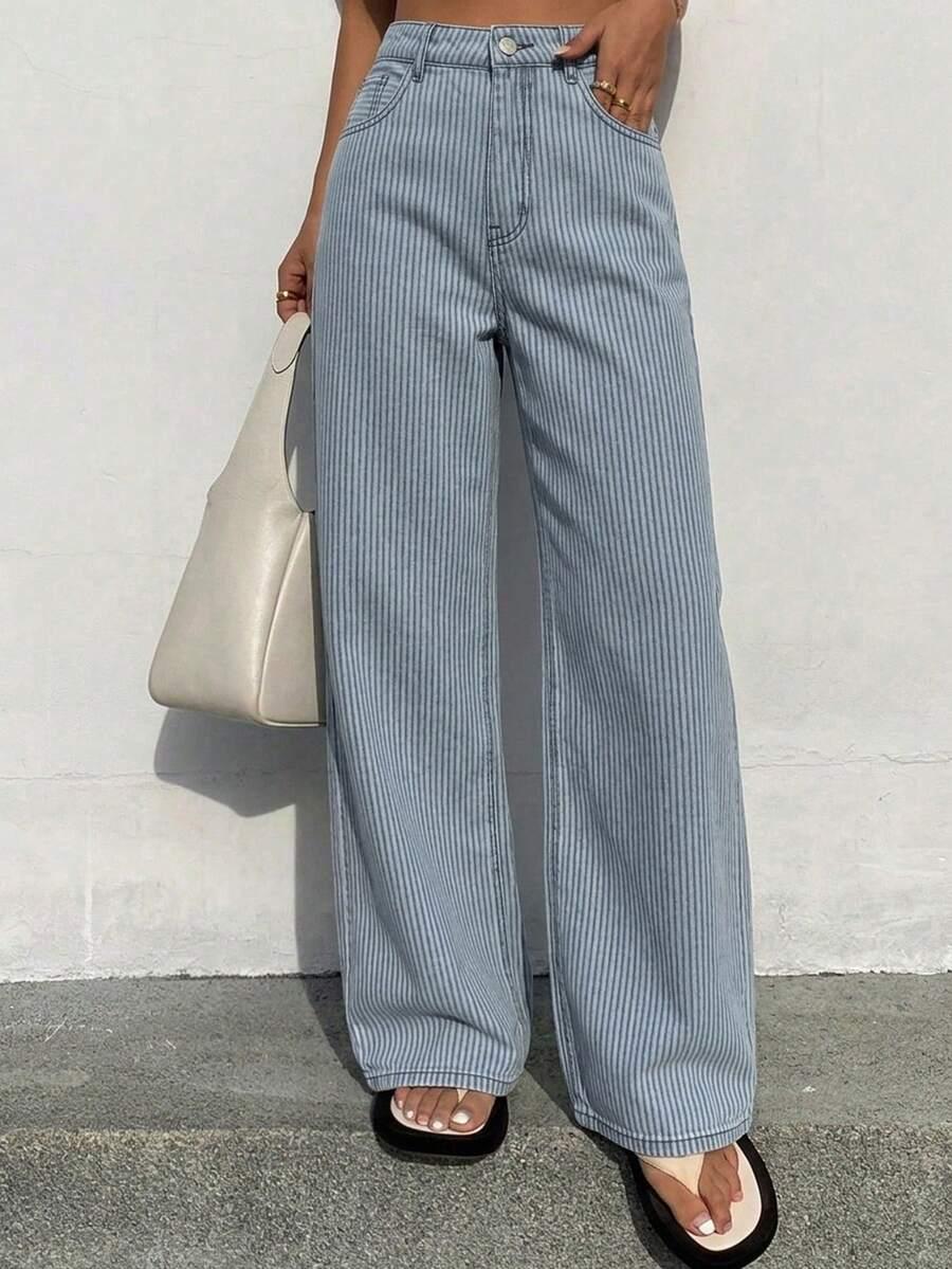 NIEBIESKIE SPODNIE JEANS W PASKI