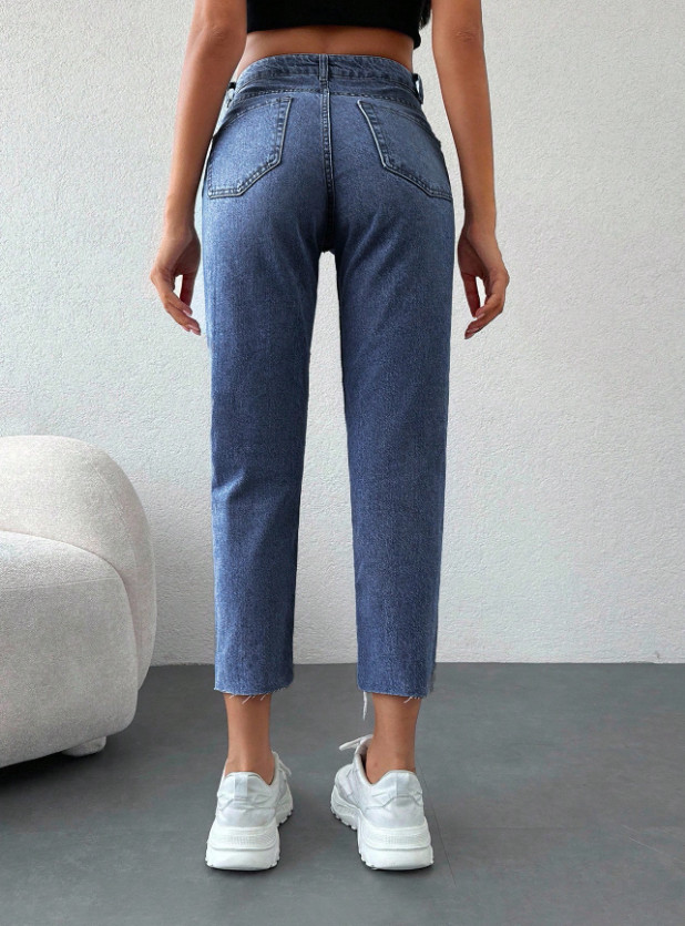 NIEBIESKIE SPODNIE MOM JEANS PRZETARCIA