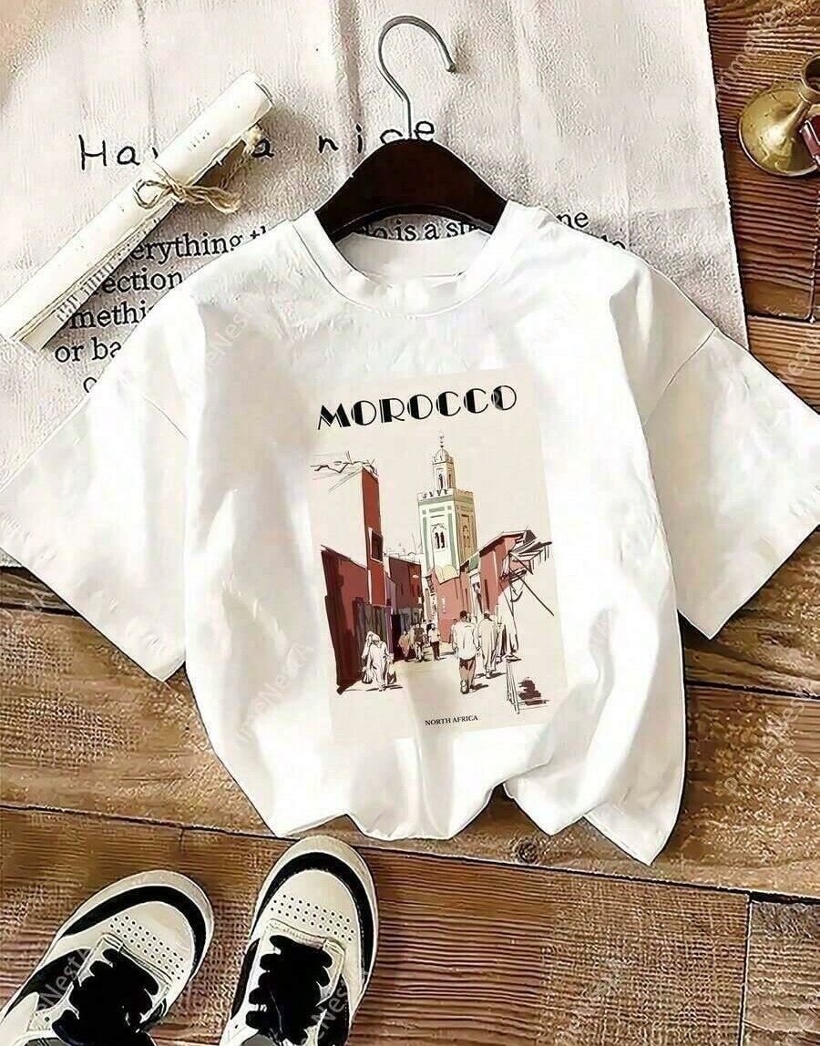 biały t-shirt nadruk marocco
