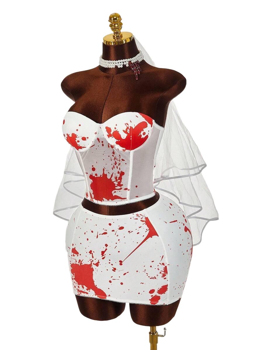 STRÓJ HALLOWEEN BIUSTONOSZ BANDEAU I MINI SPÓDNICZKA