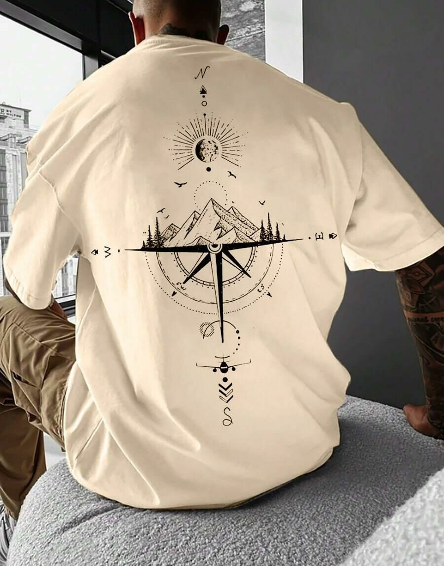 beżowy t-shirt wzór print