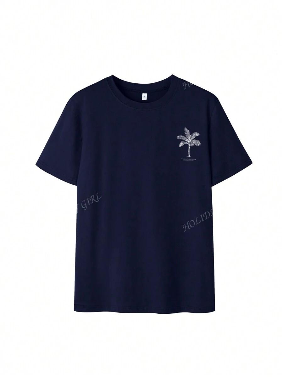 GRANATOWY T-SHIRT PRINT 