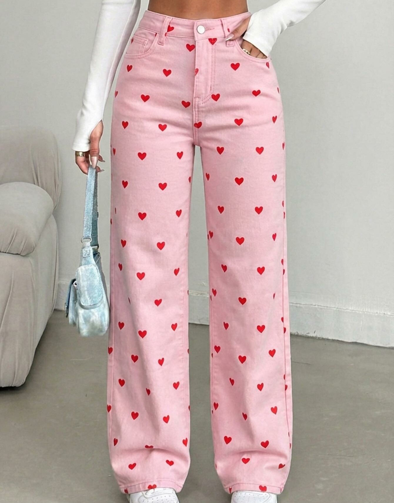 spodnie jeans wzór serca