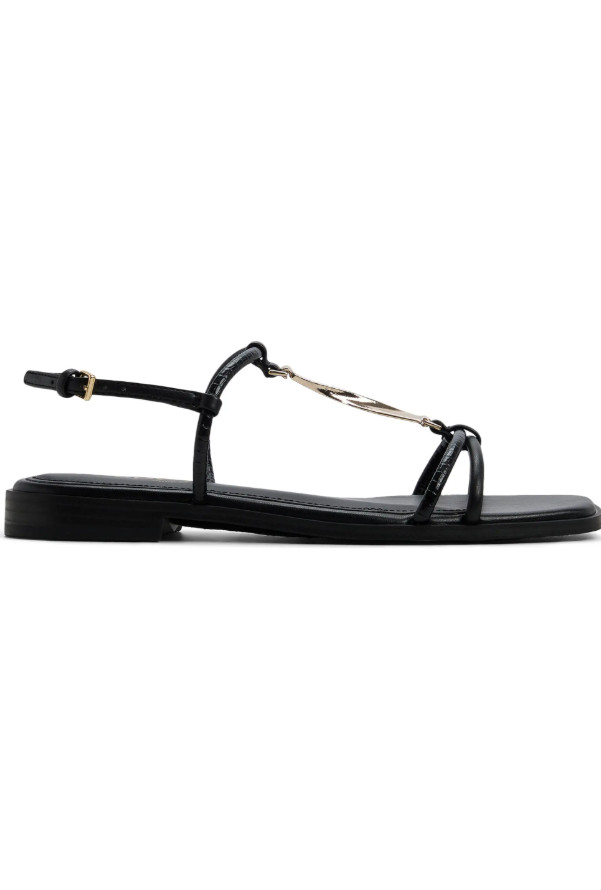 CZARNE SANDAŁY IMITACJA SKÓRY PASKI ZDOBIENIE