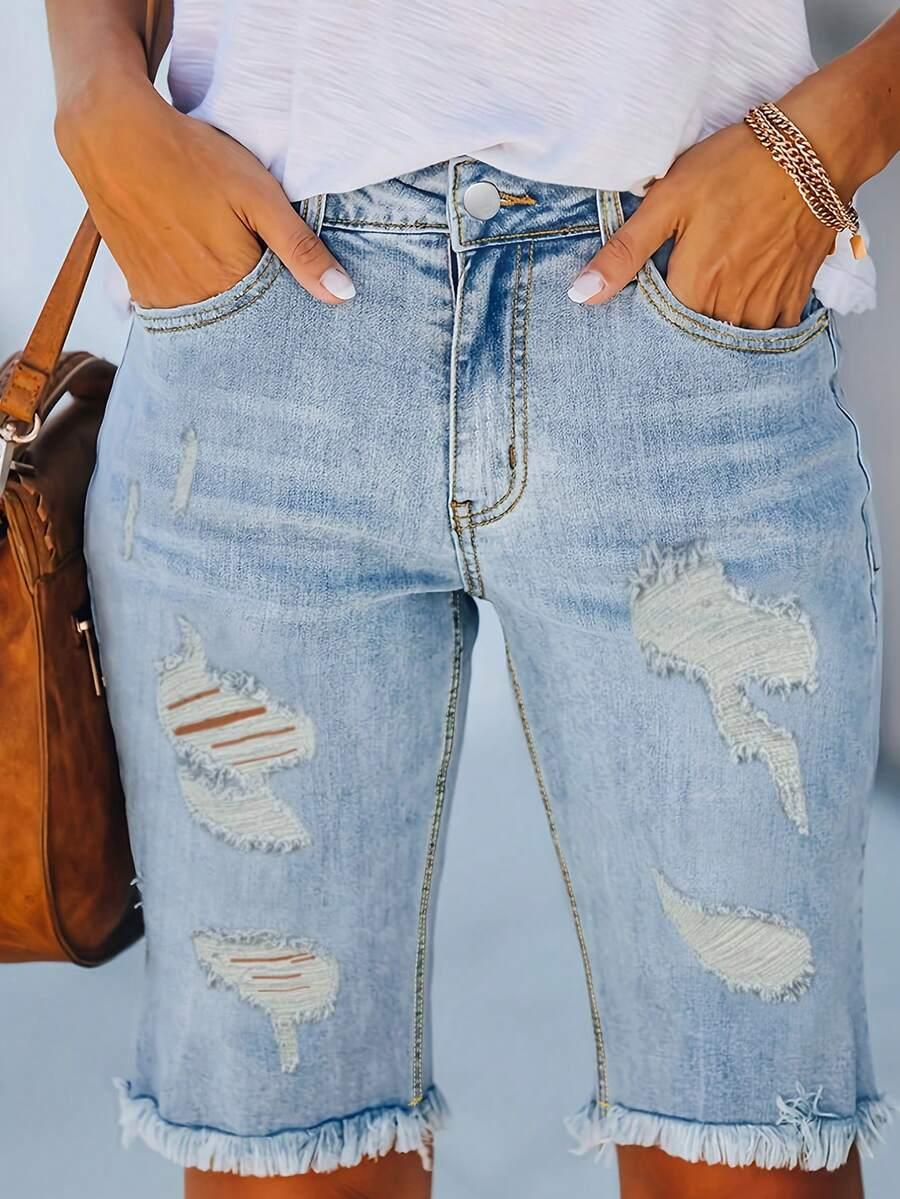 krótkie spodenki jeans przetarcia