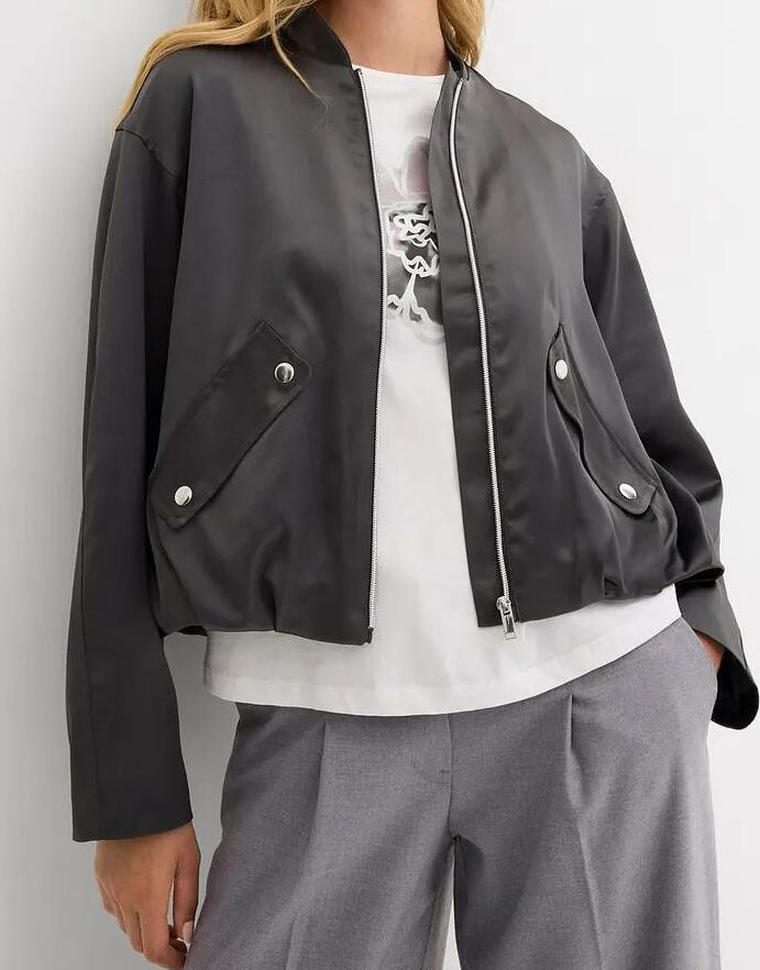 KURTKA DAMSKA PLUS SIZE BOMBER DO PASA DŁUGI RĘKAW