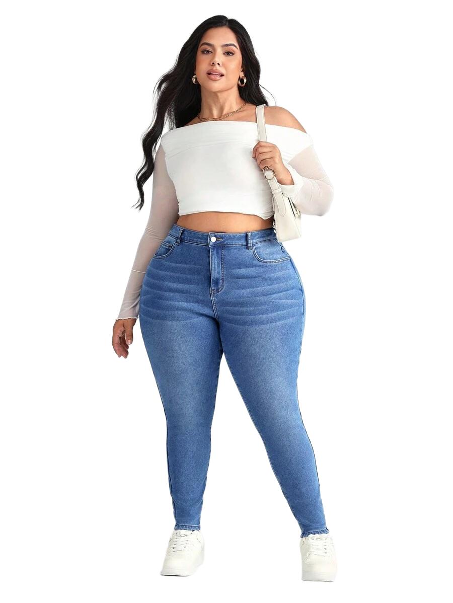 JEANSY DAMSKIE SLIM PLUS SIZE BAWEŁNA WYSOKI STAN