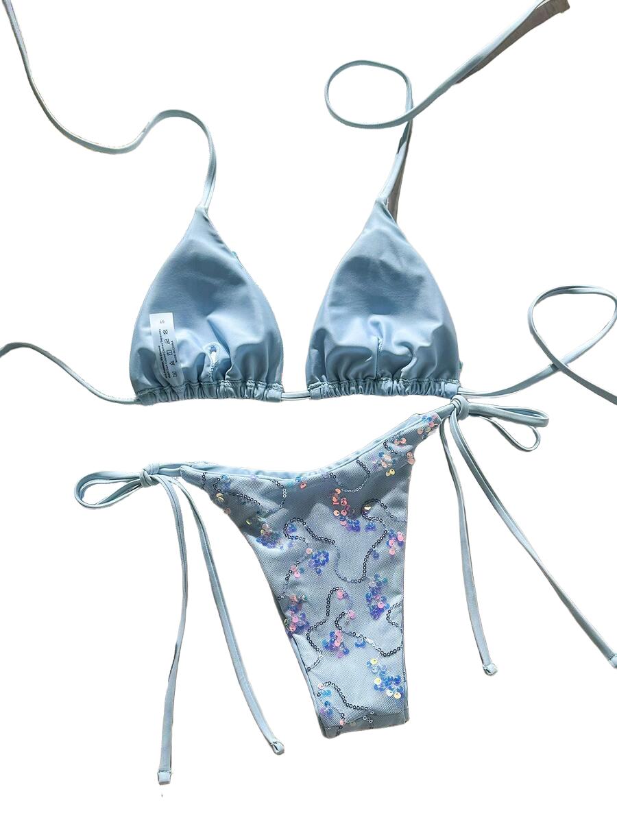 WIĄZANE BIKINI Z CEKINOWYM WZOREM