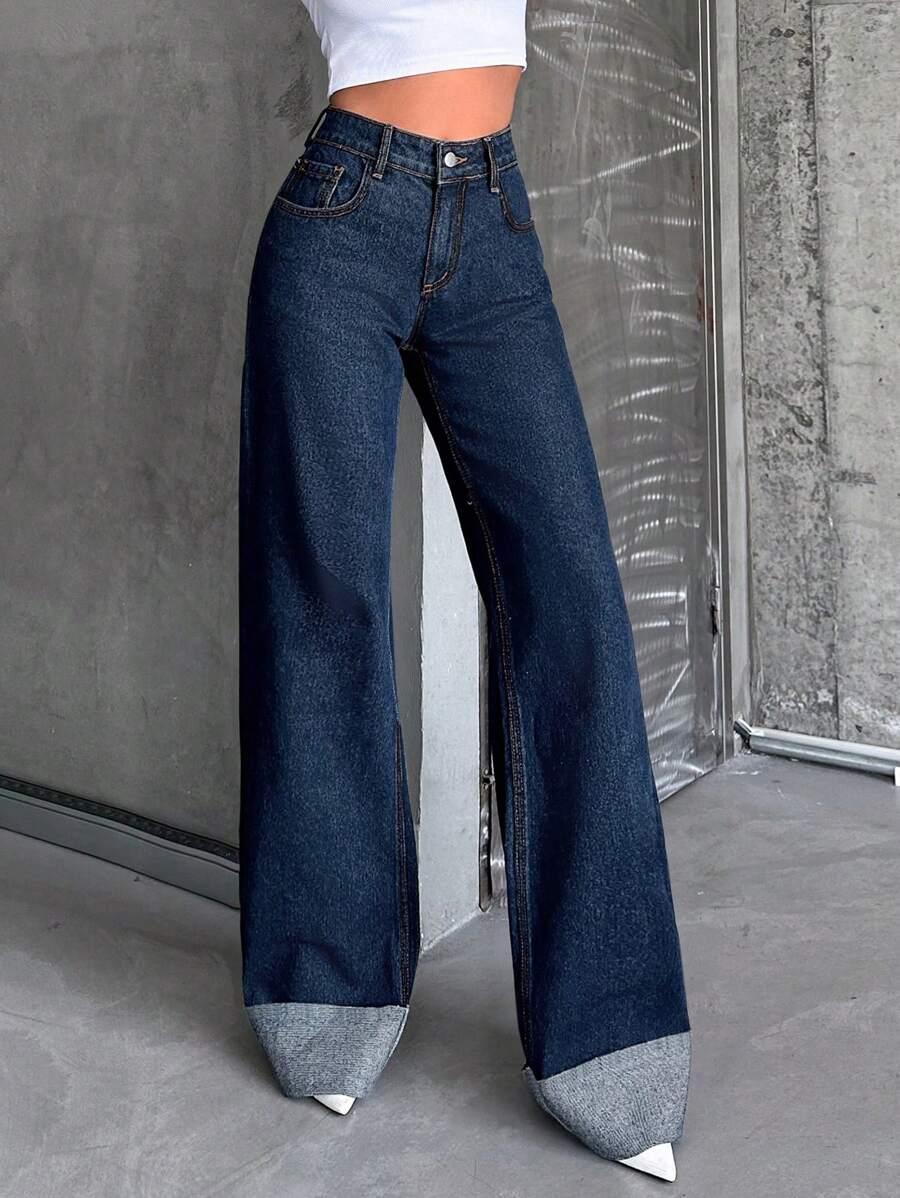 GRANATOWE SPODNIE JEANS 