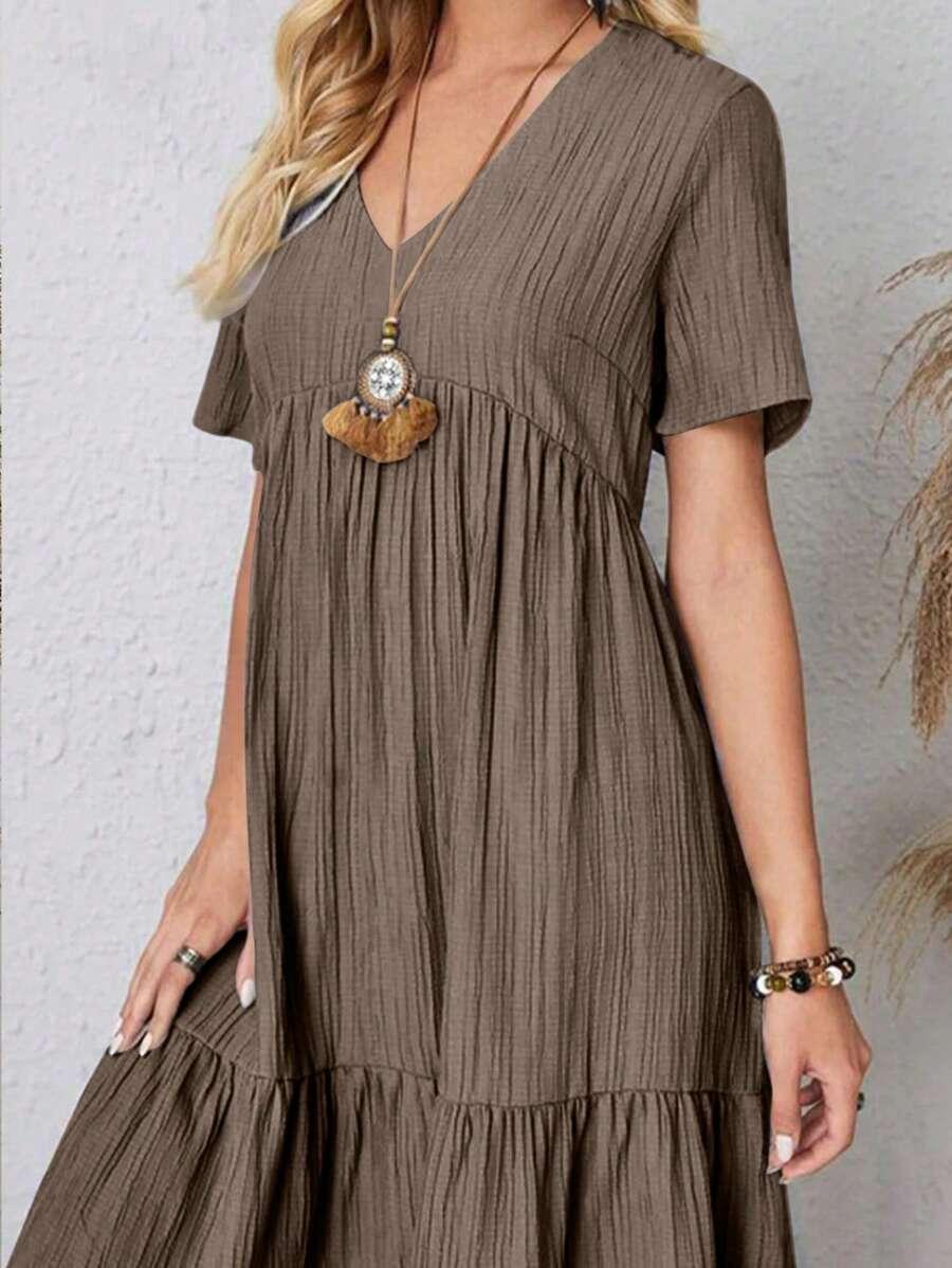 BRĄZOWA SUKIENKA V-NECK 