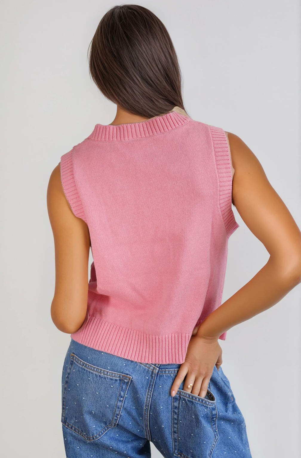 RÓŻOWA KAMIZELKA V-NECK SPLOT