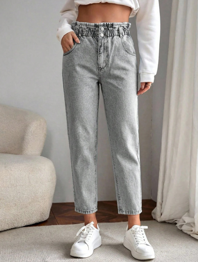 szare spodnie mom jeans