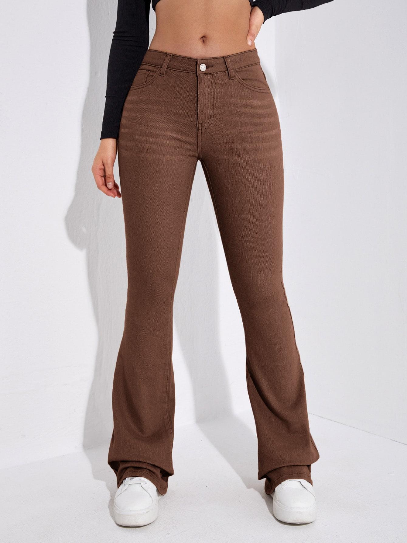brązowe spodnie jeans dzwony