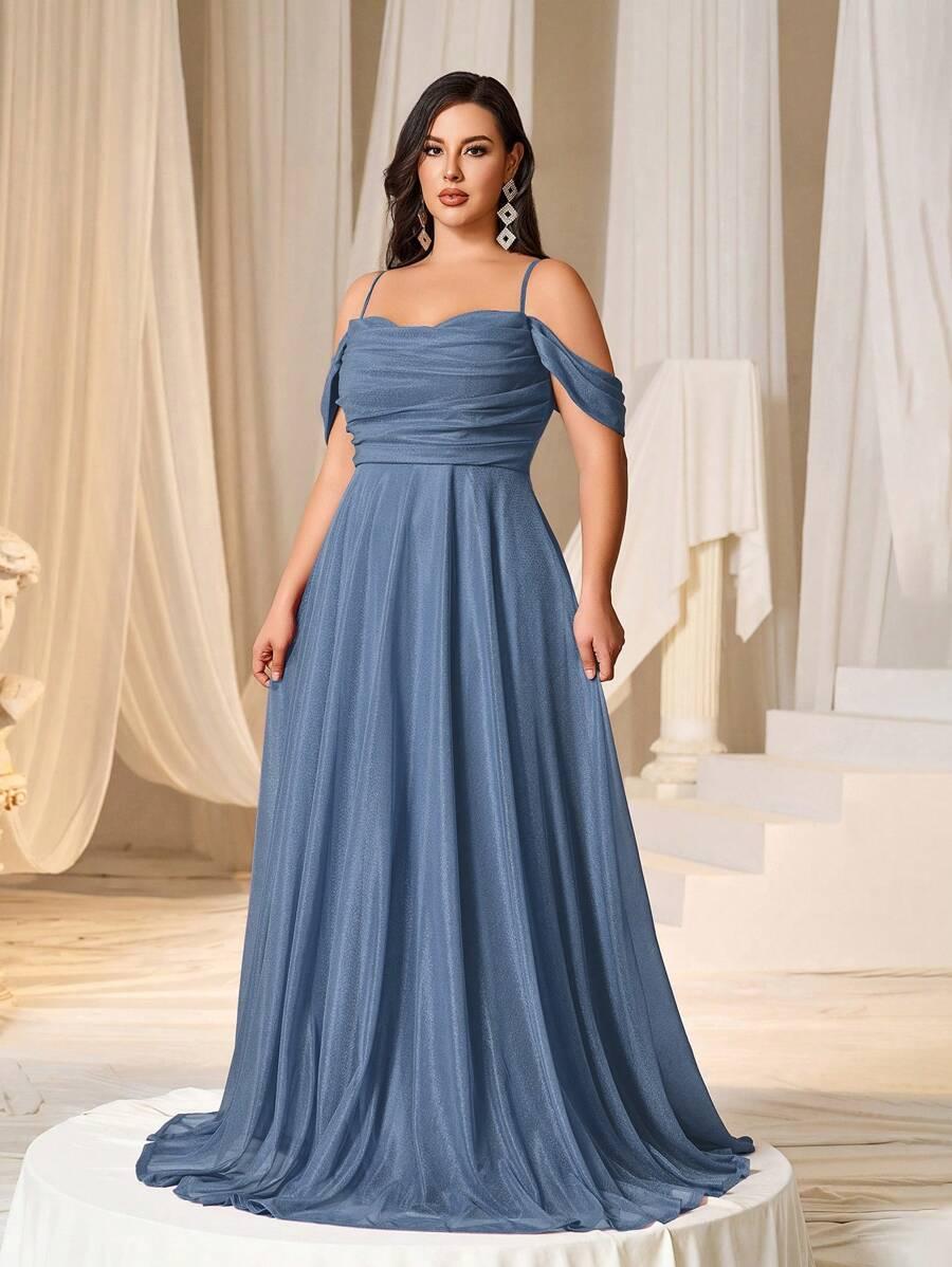 niebieska maxi sukienka połysk