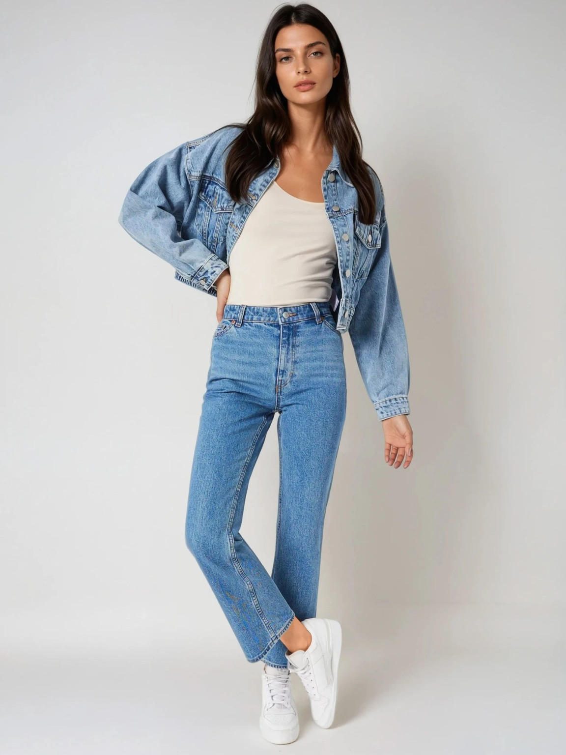 ROZSZERZANE NIEBIESKIE SPODNIE JEANS