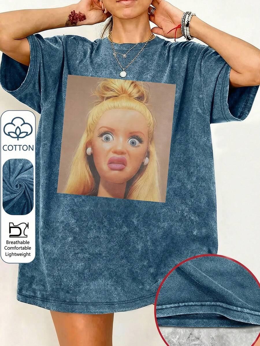 niebieski t-shirt nadruk