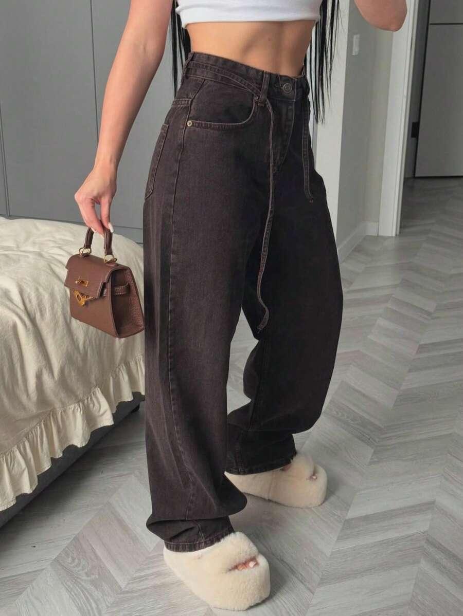 BRĄZOWE SPODNIE JEANS 