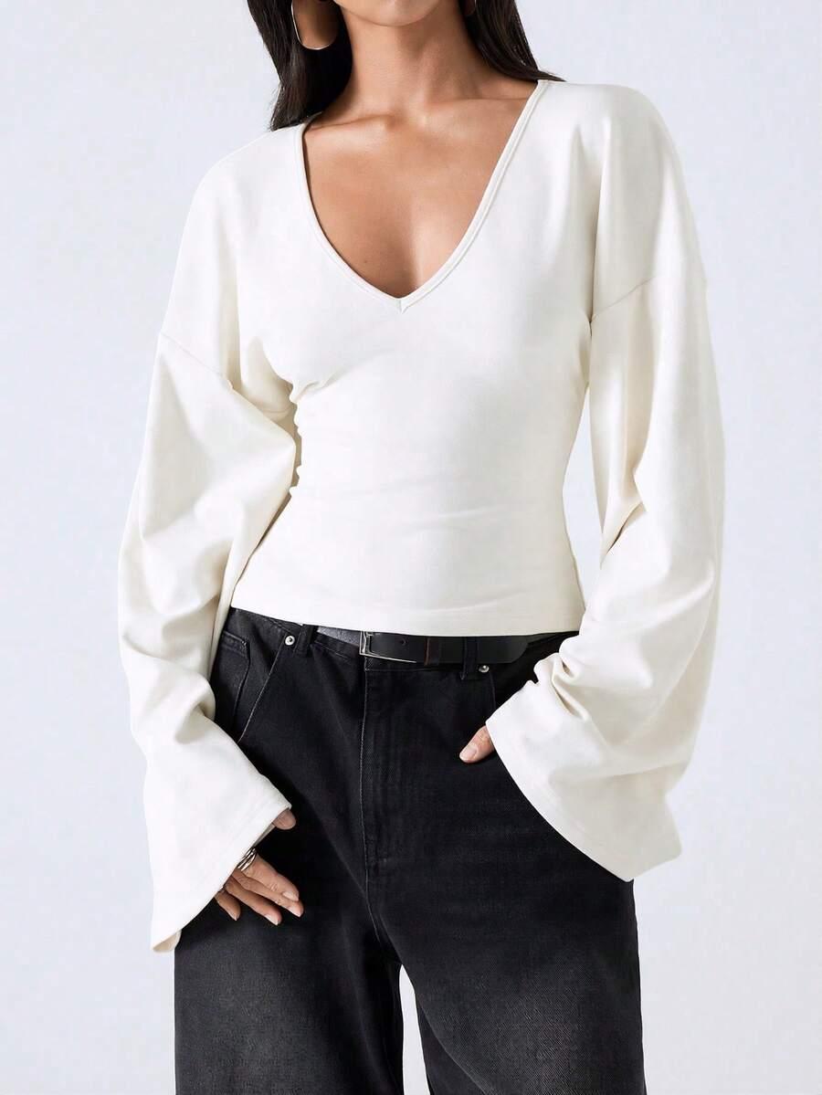 BIAŁA BLUZKA V-NECK 