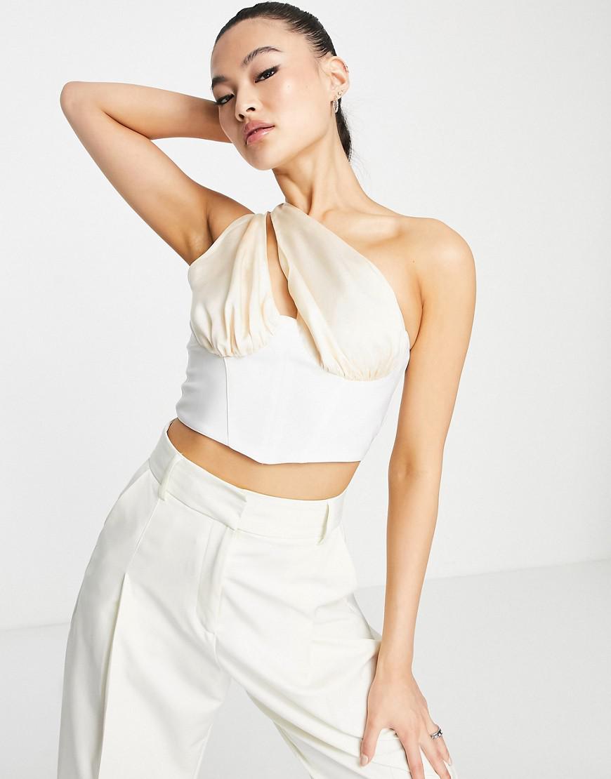 ASYMETRYCZNY CROP TOP ŁĄCZENIE SATYNA