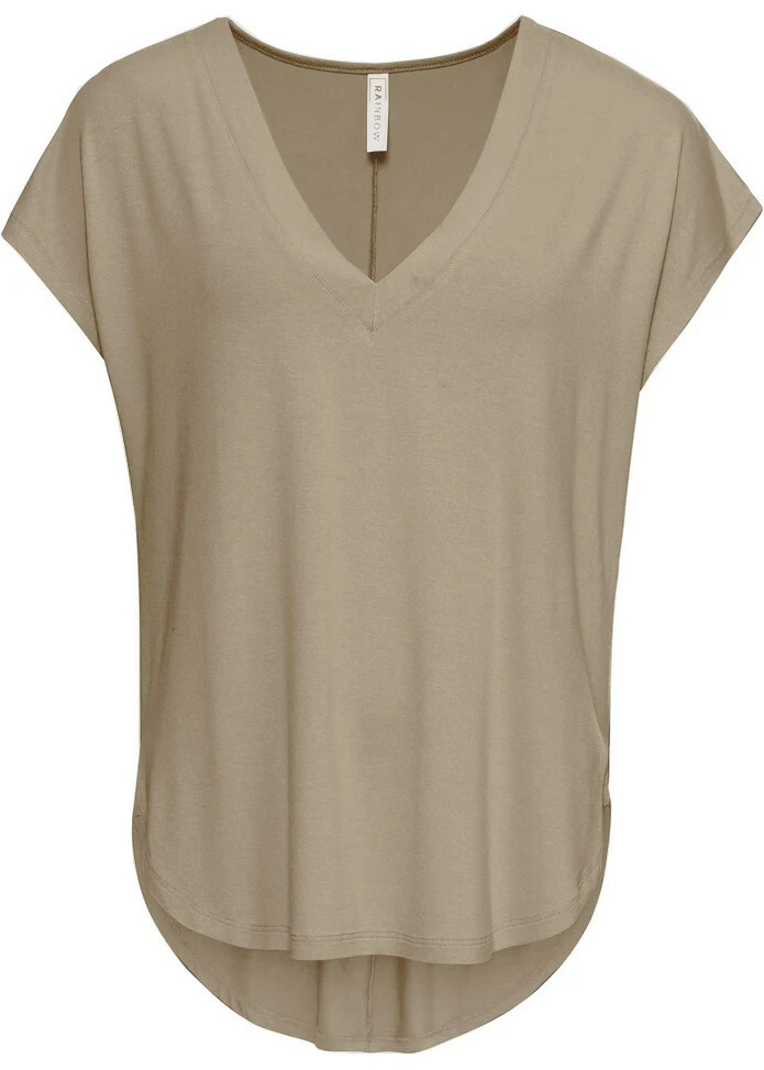 BEŻOWA BLUZKA Z KRÓTKIM RĘKAWEM V-NECK