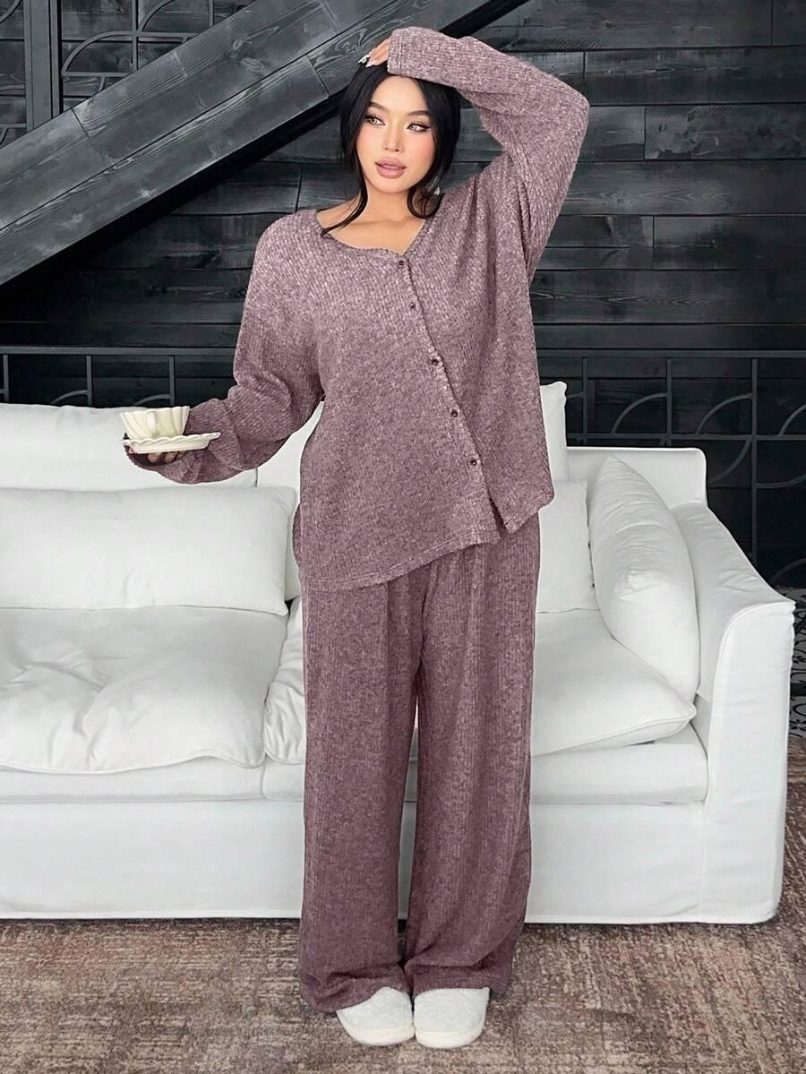komplet spodnie sweter guziki 