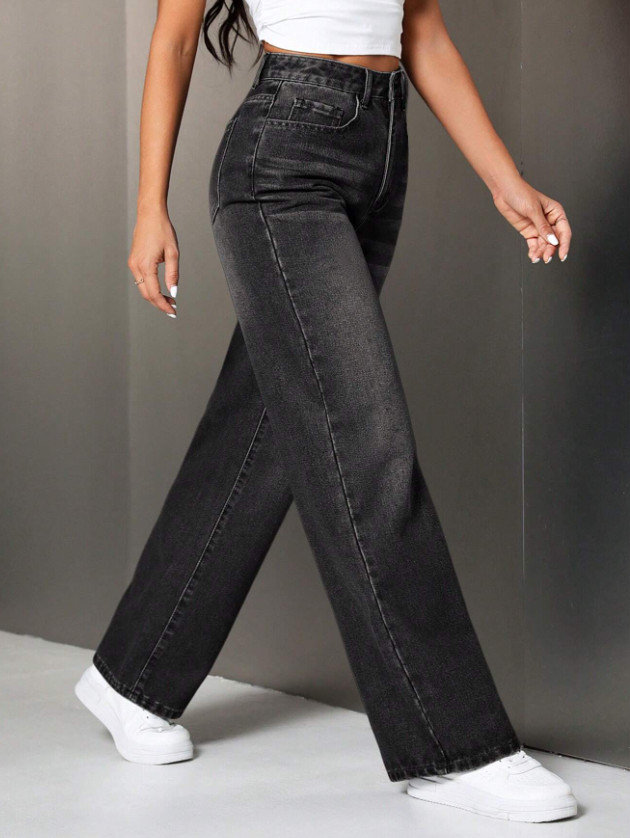 CZARNE SPODNIE JEANS PROSTA NOGAWKA 