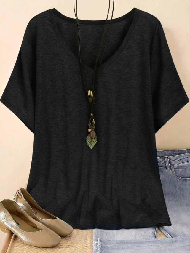 CZARNY T-SHIRT V-NECK