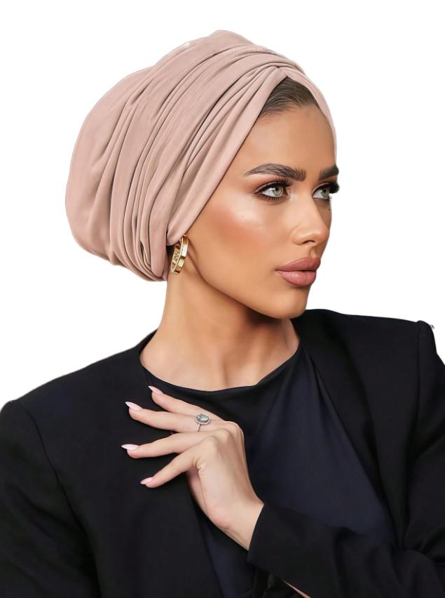 BEŻOWY TURBAN NA GŁOWĘ
