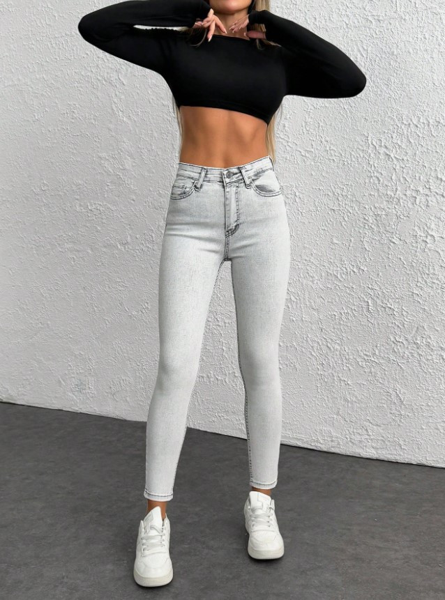 SZARE SPODNIE JEANS WYSOKI STAN 