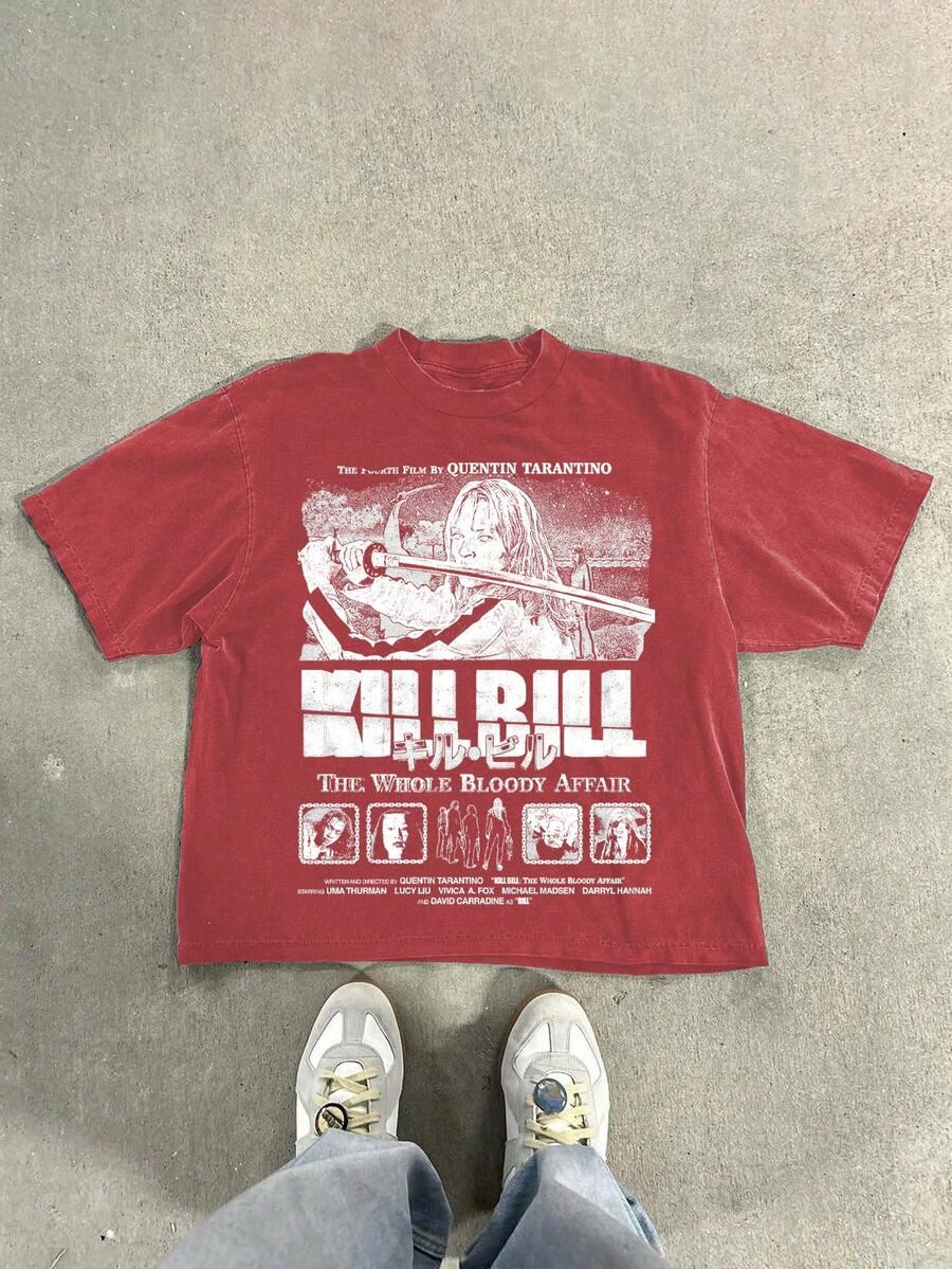 czerwony t-shirt nadruk