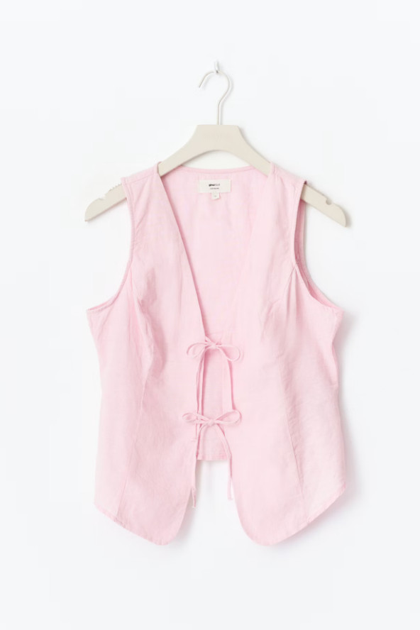 różowa kamizelka wiązanie v-neck
