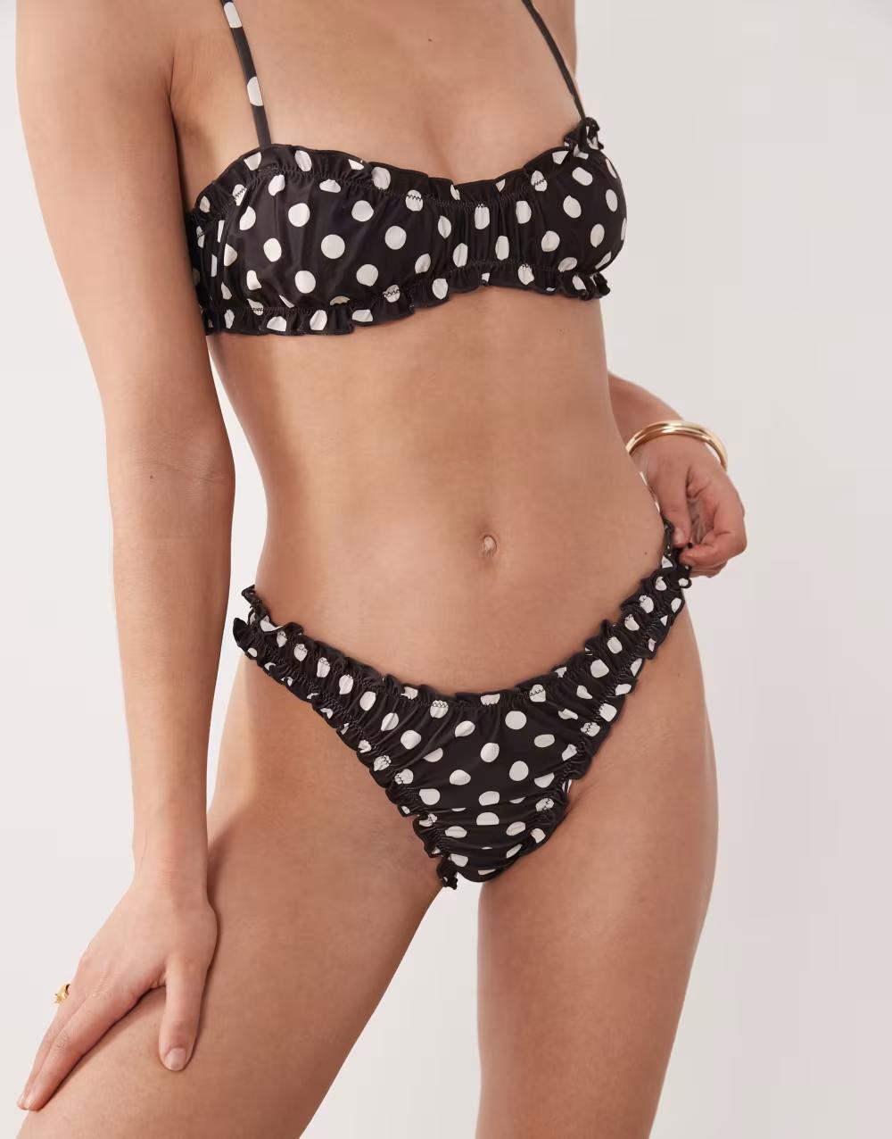 brązowy dół od bikini w groszki