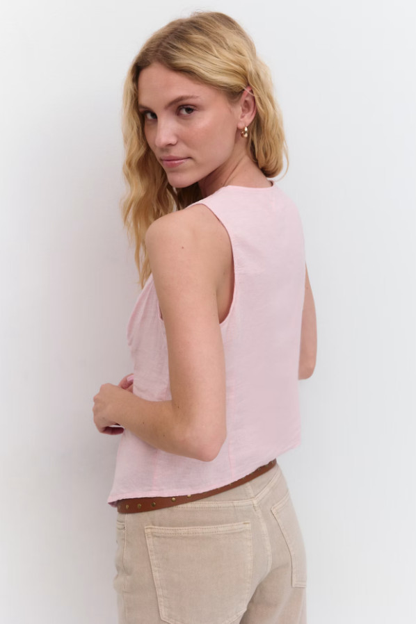 różowa kamizelka wiązanie v-neck