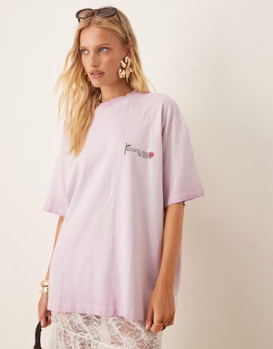FIOLETOWY T-SHIRT NADRUK