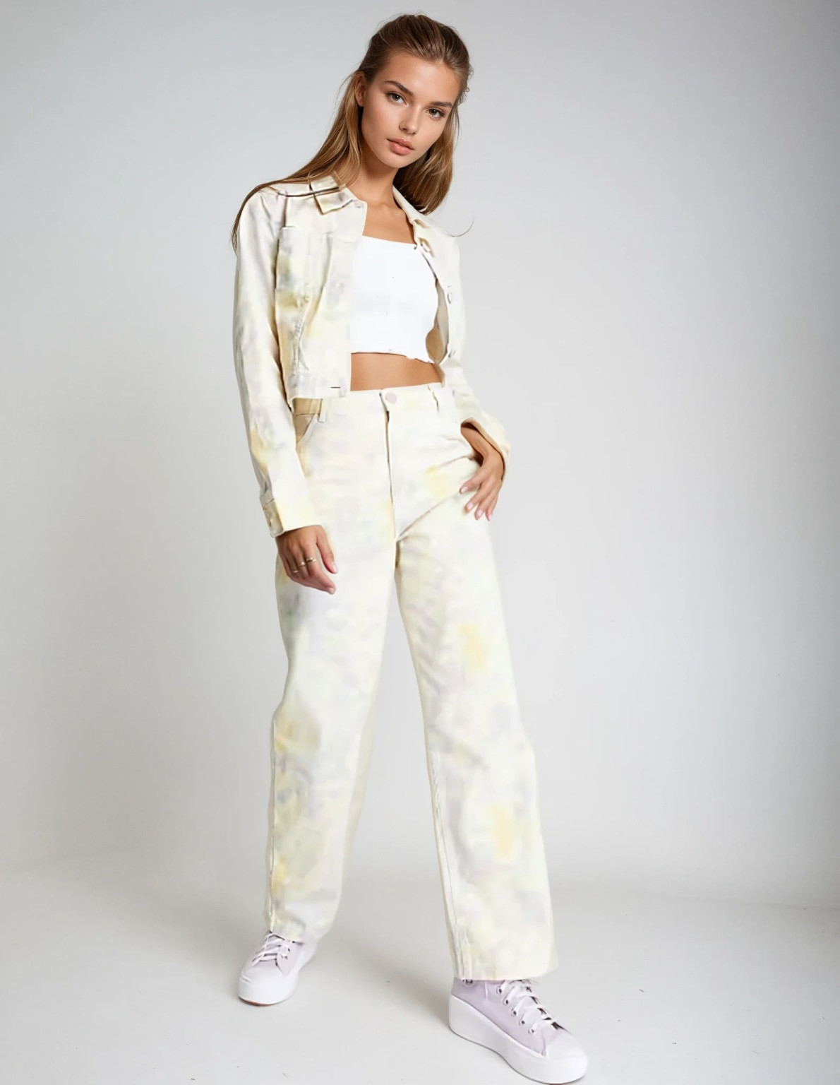 SPODNIE JEANS PRINT WYSOKI STAN