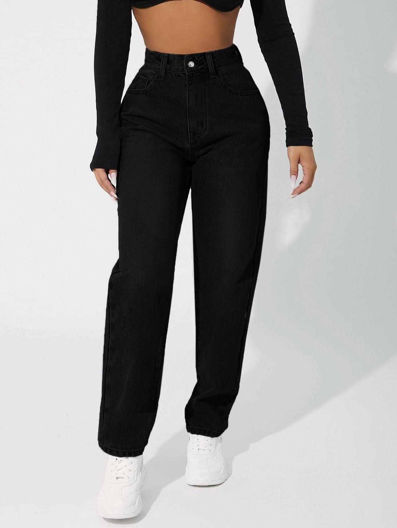 CZARNE SPODNIE JEANS WYSOKI STAN