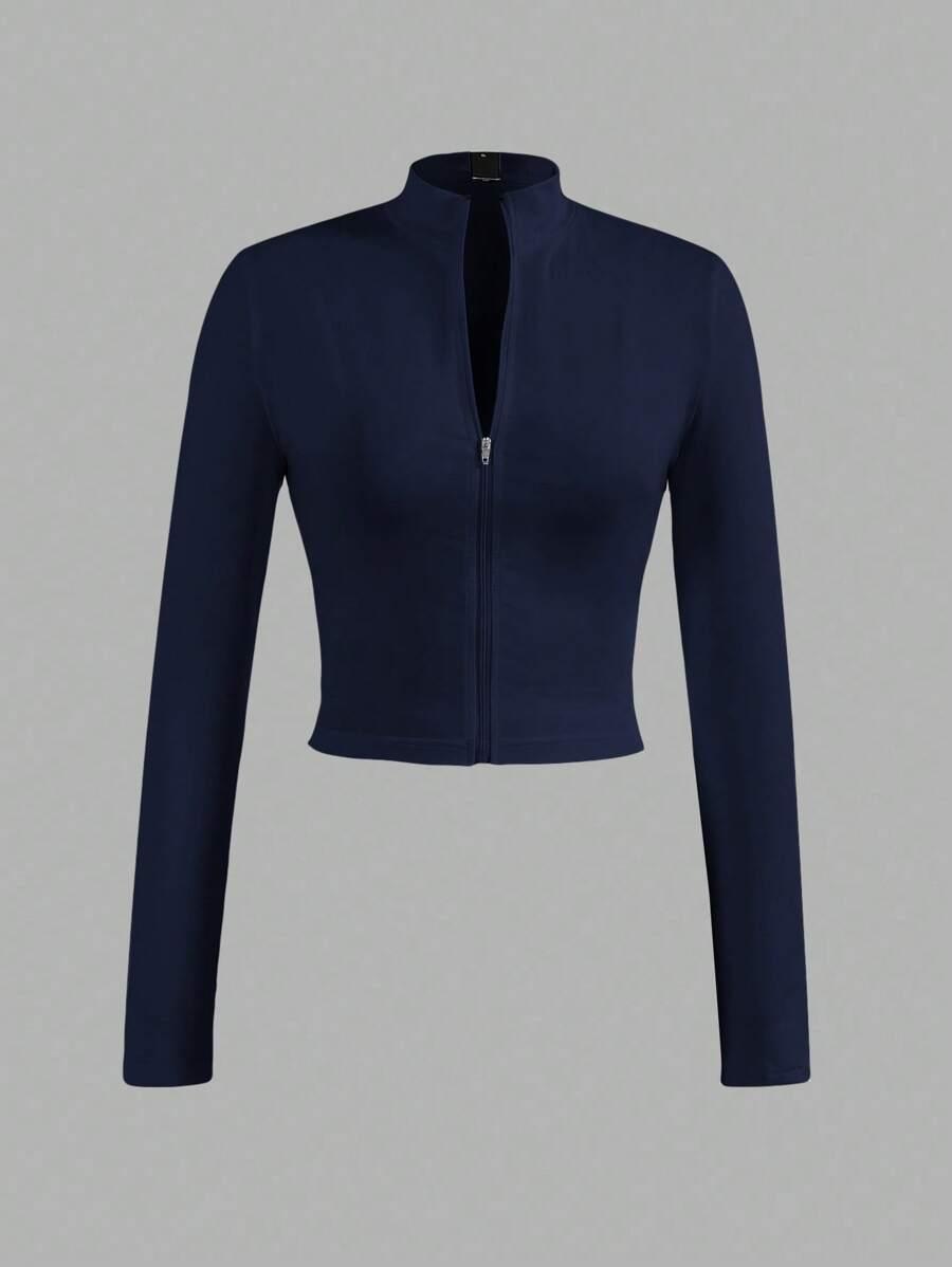 granatowa KRÓTKA BLUZA STÓJKA 