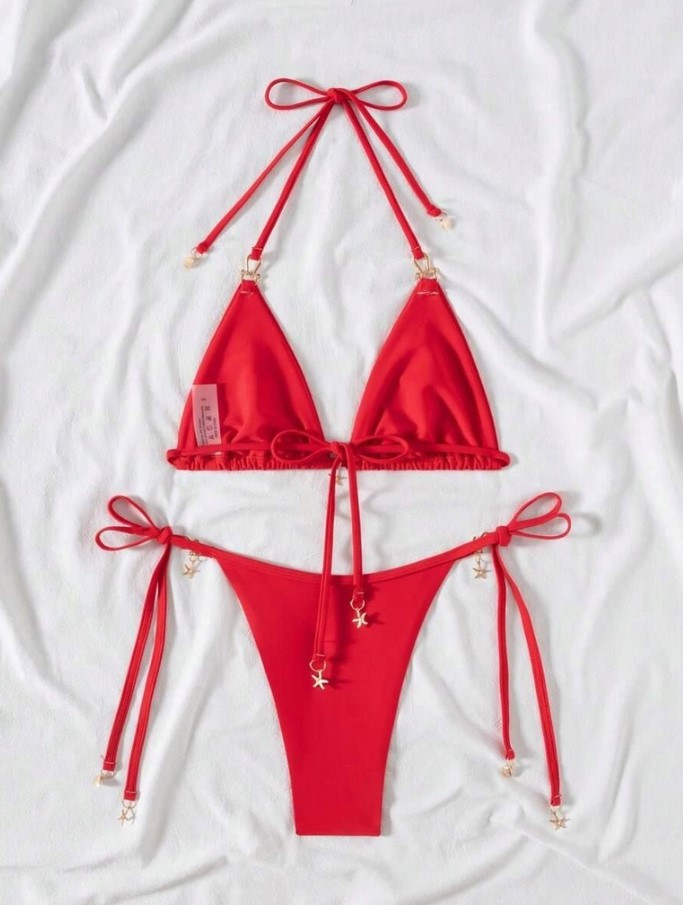 CZERWONY KOMPLET BIKINI WIĄZANIE ZAWIESZKI