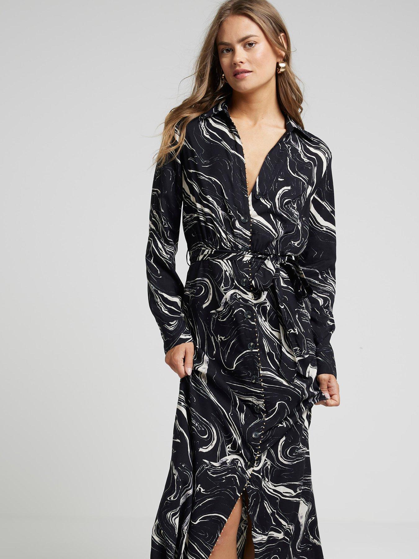 RIVER ISLAND SUKIENKA MIDI MARMURKOWY WZÓR 